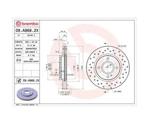 Brembo Xtra Line Vented Brake Disc Pair - Drilled - 09.A968.2X Fits Ford