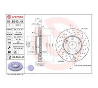 Brembo Xtra Line Vented Brake Disc Pair - Drilled - 09.B343.4X Fits Mercedes