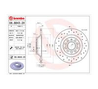 1X Brake disc BREMBO 08.8843.2X for AUDI A6 C6 (4F2) 2 2005-2011