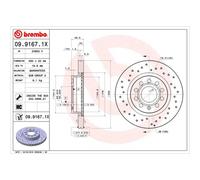 BREMBO Brake disc perforated/vented 09.9167.1X Brake rotor,Brake discs VW,AUDI,SKODA,Golf V Schrägheck (1K1),Golf VII Schrägheck (5G1, BQ1, BE1, BE2)