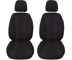BREMER SITZBEZÜGE Car Seat Covers Compatible with Vauxhall Vivaro C Driver & Passenger Set from 2019 / Car Seat Covers Set Car Seat Covers Pack of 2 in Black/Red Stitching