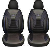 BREMER SITZBEZÜGE Car Seat Covers Compatible with VW Crafter Gen. 2 Driver & Passenger Set from 2017 / Car Seat Cover Velour Faux Leather Set of 2 in Black/Blue Stitching