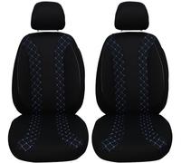 BREMER SITZBEZÜGE Dimensional Car Seat Covers Compatible with Fiat Fiorino/Qubo Driver & Passenger Set from 2008 / Car Seat Covers Set of 2 in Black/Blue Stitching