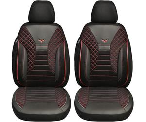BREMER SITZBEZÜGE Dimensions car seat covers compatible with Ford S-Max 1 driver and passenger set from 2006-2014 / car seat cover velour faux leather set of 2 in black/red stitching