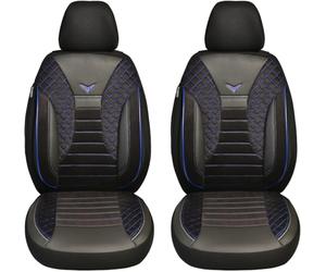 BREMER SITZBEZÜGE Dimensions car seat covers compatible with Vauxhall Crossland X driver and passenger set from 2017-2020 / car seat cover velour faux leather set of 2 in black/blue stitching