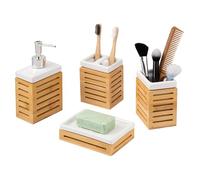 bremermann Bathroom Set 4-Piece Bamboo Ceramic Bathroom Accessory Set (white)