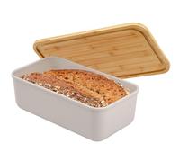 bremermann Bread Bin with Bamboo Lid, Bread Box with Chopping Board, Bread Bin (light grey)