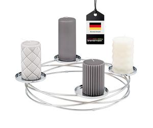 bremermann Candle holder in wreath shape, ideal as an Advent wreath for Christmas or suitable as a table decoration all year round, candle holder for 4 pillar candles, made of metal (Silver)