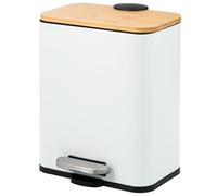 bremermann Cosmetic Bin, Pedal Bin, 5 Litre Capacity, Bin with Soft-Close Bamboo Lid, Waste Bin for Bathroom, Kitchen, Office with Plastic Inner Bucket, Made of Bamboo and Metal (White)