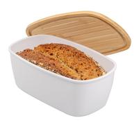 bremermann Oval Bread Bin with Bamboo Lid, Bread Box with Chopping Board, Bread Bin (white)