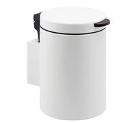bremermann round wall-mounted cosmetic bin with bamboo lid including wall bracket, waste bin with 2-way mounting, for gluing or drilling, 3 litre capacity, made of white metal