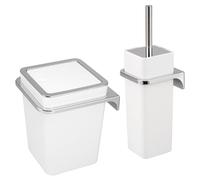 bremermann Savona 2-Piece Bathroom Set Cosmetic Bin 6 Litres and Toilet Brush Set with Wall Bracket Square (Plastic-white)