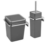 bremermann Savona 2-Piece Bathroom Set Cosmetic Bin 6 Litres and Toilet Brush Set with Wall Bracket Square (Plastic-gray)