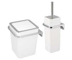 bremermann Savona 2-Piece Bathroom Set Cosmetic Bin 6 Litres and Toilet Brush Set with Wall Bracket Square (Plastic-white)