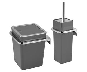 bremermann Savona 2-Piece Bathroom Set Cosmetic Bin 6 Litres and Toilet Brush Set with Wall Bracket Square (Plastic-gray)