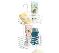 bremermann shower rack with 2 baskets, shelf for glass shower enclosure, basket with hooks for hanging - perfect metal organizer (White)