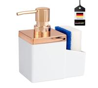 bremermann Sink Organiser with Detergent Dispenser and Sponge Holder (White/Rose Gold)