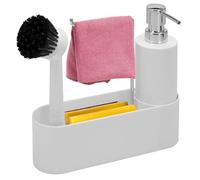 bremermann sink organizer for kitchen & bathroom, dishwashing utensil holder incl. soap dispenser, dishwashing brush with brush head and dishcloth holder, with spare brush head and pump (White)