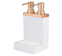 bremermann Sink Organizer with Dual Dish Liquid Dispenser and Sponge Holder (White/Rose Gold)