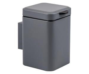 bremermann square wall-mounted cosmetic bin including wall bracket, waste bin with 2-way mounting, for gluing or drilling, 3 litre capacity, made of grey metal