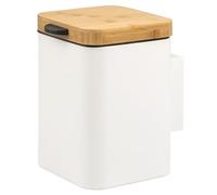 bremermann square wall-mounted cosmetics bin with bamboo lid incl. wall bracket, waste garbage can with 2-way mounting, for gluing or drilling, 3 liter capacity, made of white metal