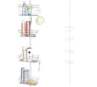 bremermann Telescopic Bathroom Shelf, 4 Baskets, 2 Hooks, Telescopic Pole up to Max. Approx. 290 cm (white)