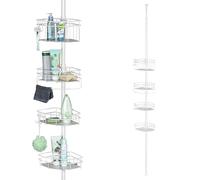 bremermann Telescopic Corner Shelf, 4 Baskets, 2 Hooks, Telescopic Pole up to max. Approx. 290 cm, Height-Adjustable Rustproof Shower Shelf, Clamp Shelf No Drilling, Bathroom Shelf (white)