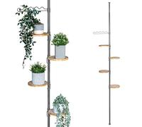 bremermann Telescopic Flower Shelf with 4 Bamboo Shelves, Flower Stairs Height Adjustable Flower Column (Grey)