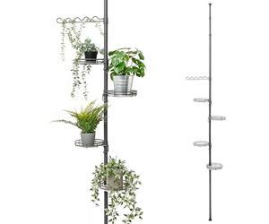 bremermann Telescopic flower shelf with 4 shelves and climbing aid, suitable for use in the living room, hallway, bathroom, or kitchen - with variable installation height from 140 to 290 cm (Gray)
