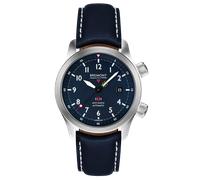 Bremont Watch MBII Custom Stainless Steel Blue Dial with Purple Barrel & Closed Case Back - Blue with White Stitch Leather Pin Buckle BMC-1776