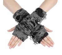 Bremorou 1 Pair Punk Fingerless Gloves for Women Black Gothic Ripped Emo Gloves Trendy Arm Sleeves Y2k Fashion Arm Warmers for Halloween Costume Party Accessories Ladies Festival Gifts Polyester