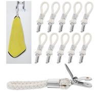 Bremorou 10 Pcs Hanging Tea Towels Clip Metal Kitchen Towels Clips with Cloth Hook Clip Hangers with Hanging Loop Braided Cotton Loop Towel for Home Kitchen Bathroom Cupboards
