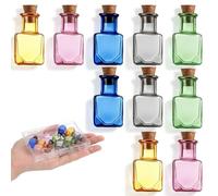 Bremorou 10pcs Spell Jars Colored Glass Bottles Mini Rectangle Glass Color Bottles with Cork Stoppers Mini Potion Bottle Small Wishing Decorative Bottle for DIY Crafts and Decorations