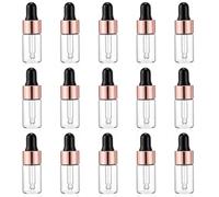 Bremorou 15 Pcs Dropper Bottle 3ml Mini Glass Oil Dropper Bottle Small Sample Essential Cuticle Oil Bottles with Rose Gold Cap for Essential Oils Perfume Cosmetic Liquid Aromatherapy Eye Drops