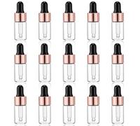 Bremorou 15 Pcs Mini Glass Oil Dropper Bottle Sample Glass Dropper Bottle Portable Clear Liquid Container for Essential Oils Perfume Travel Serum Cosmetic Samples Aromatherapy Skincare Rose Gold Caps