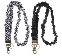 Bremorou 2 Pack Teacher Lanyard Checkered Badge Holder, Scrunchie Lanyard for ID Badges and Keys, Stretchy Polyester Neck Strap Keychain for Women Nurse Office School, Black and Black White
