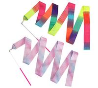 Bremorou 2 Pcs Dance Ribbons for Kids 78 Inch Sparkling Dance Ribbon Streamer Gymnastics Ribbon with Wand Twirling Dancing Ribbons Rhythmic Long Ribbon Streamers for Girls Adults