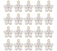 Bremorou 20Pcs Small Charms For Jewellery Making, Gold Bead Charms, Gold Plated Cherry Blossom Charm - Enamel Flower Pendants for Necklaces, Earrings, Zinc Alloy Christmas DIY Craft Charm, 1.4cm