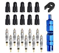 Bremorou 22PCS Valve Core Set, Bike Valve Core Removal Tool, Brass Presta Valves Adapter Replacement, Tubeless Valves Cores with 2 Plastic Alloy Cores Remover Dismantle Removal Tools & 10 Stem Caps