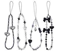 Bremorou 4 Pcs Phone Charm Black Y2K Phone Strap Charms Beads Bedazzling Bear Cross Heart Silver Accessories Silver Beaded Anti-Theft Phones Chain String Goth for Bag Keychain Camera Pendants Women