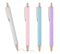 Bremorou 4 Pcs Rhinestone Metal Ballpoint Pens Set With Sparkly Crystal Design Cute Sparkly Glitter Pens For Women Bling Rhinestone Sparkly Pens For Office School（White,Purple,Blue,Pink）