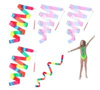 Bremorou 4Pcs Ribbon Dancer Wand For Kids,78.74 Inch Rhythmic Gymnastics Ribbons Dancer Wand With Rod, Soft Rainbow Ribbons Twirling Dance Streamers, Baton Stick Twirling for Kids Girls Adults