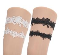 Bremorou 4pcs Wedding Garters Set for Bride Garter Straps Leg Thigh Garter Belt Lace Floral Bridal Garte Elasticated Soft Lace Garters Bridal Wedding Accessories for Women Black & White
