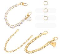 Bremorou 6 Pcs Phone Charms Strap Double Beaded Phone Strap Wrist Lanyard Pearl Beaded Wrist Straps Anti Lost Metal Bag Replacement Handbag Chain Purse Making Supplies For Women, Gold White
