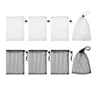 Bremorou 8 PCS Small Mesh Drawstring Bags 7.87 × 5.9 Inch Nylon Mesh Bags with Cord Lock Net Bag Mini Portable Storage Chum Bag for Travel Goods Lipstick Cosmetic Jewelry Toy (Black, White)