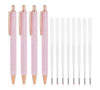 Bremorou Pack of 4 Ballpoint Pens Refillable Glitter Pens with Rhinestones Beautiful for Women Retractable Metal