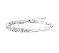 BREN 3mm Adjustable Paperclip|Cube|Figaro Tennis Bracelets for Women - 14K Gold/white Gold Plated Link Chain Bracelet with Cubic Zirconia - Trendy Bridal Jewelry, 6.5+1.5inch extender, Brass, Cubic
