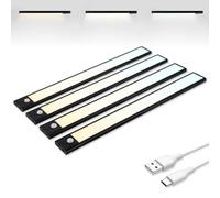Brendz Under Cabinet Kitchen Lights, 4 x 40cm, LED, USB-C, 3 Color Temperatures, Dimmable, Magnetic, Rechargeable Cupboard Light, Wardrobe Lights, Black