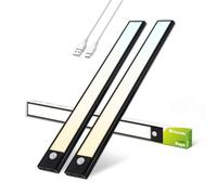 Brendz Under Cabinet Kitchen Lights, Cupboard Lights, 2 x 40cm, LED, USB-C, 2200mAh, 3 Color Temperatures, Dimmable, Magnetic, Rechargeable Cupboard Light, Wardrobe Lights, Puyo Black