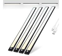 Brendz Under Cabinet Kitchen Lights, Cupboard Lights, 4 x 60cm, LED, USB-C, 4400mAh, 3 Color Temperatures, Dimmable, Magnetic, Rechargeable Cupboard Light, Wardrobe Lights, Puyo Black